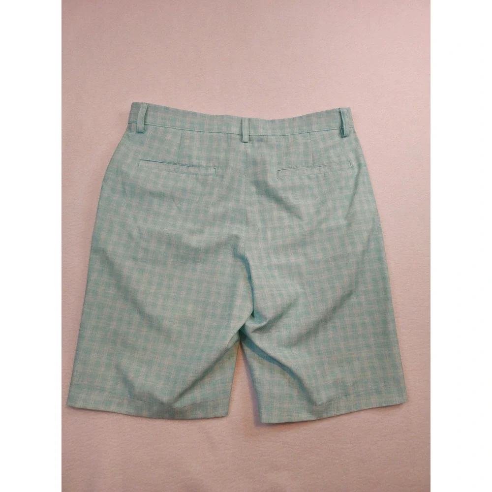 PGA Tour Mens Mint Green Plaid Golf Shorts Size 32 Performance Flat Front 9in